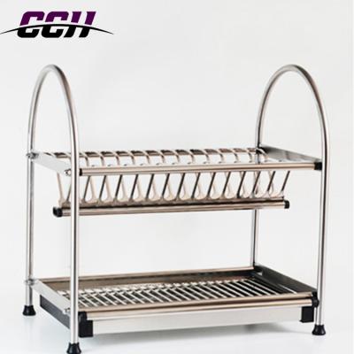 China 2 Tier Stainless Steel Stocked Dish Drying Rack Wall Mounted Storage Wire Rack Rack Rack for sale