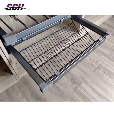 China Viable Faux Leather Wardrobe Shoe Rack Clothes Trousers Pants Hang Pull Out Storage Basket for sale