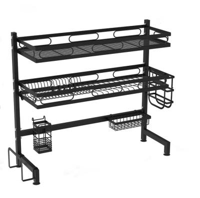 China Kitchen Minimalist 2 Tier Metal Hot Dish Dish Racks Drying Racks Table Storage Dish Rack for sale