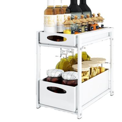 China Multi-Layer Retractable Floor-to-Ceiling Sundries Viable Floor-to-Ceiling Pull-Down Kitchen Sink Storage Rack for sale