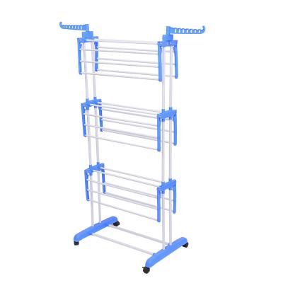 China Hot Selling Space Saving Household Goods Movable 4 Tiers Foldable Stainless Steel Metal Clothes Coated Towels Hanger Laundry Drying Racks for sale