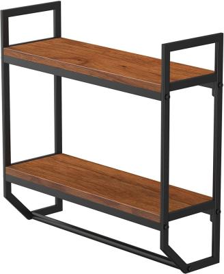 China Two-Layer Towel Rack Wall Decoration Storage Rack Wrought Iron Wall Retro Minimalist Creative American Style Universal Solid Wood Rack for sale