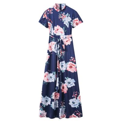 China Women's Floral Print Dress Summer Breathable Casual Korean Vintage Style Dress Plus Size Beach Short Sleeved Maxi Dresses For Lady for sale