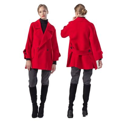 China 100% Women's Winter Autumn Plus Size Wool Handmade Stand Collar Business Classic Winter Coat Plus Coat With Wine Red Office Lady Wear for sale