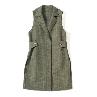 China Breathable Wool Sleeveless Coat Winter Trench Double Breasted Overcoat For Women With Sashes for sale