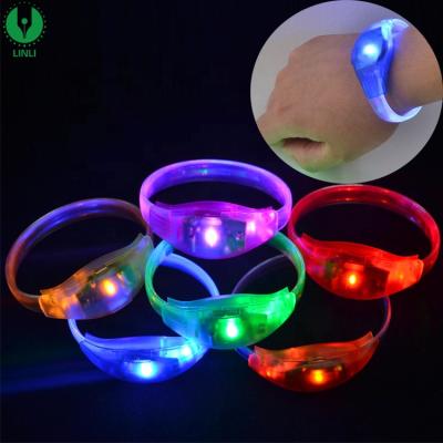 China Party Props Logo Sound Activated Three Model Custom TPU Led Wristband Wristband For Party for sale