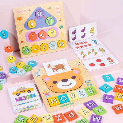 China Wooden Eco-friendly Material Kids Two-in-One Alphanumeric Wooden Box Learning Board Children Toys Alphanumeric Cognitive Clock Puzzle Educational Toys for sale