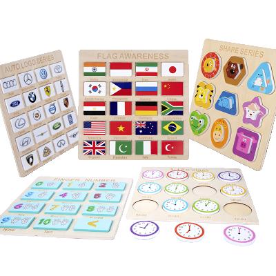 China Eco-Friendly Early Material Education Of Children Digital Shape Board Puzzle Board Time Cognitive Assorted Animal Wooden Toys for sale