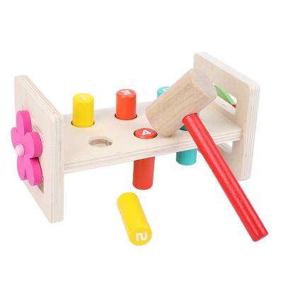 China 3 years old baby stacking platform children's first lesson wooden double-sided toys colored wooden stakes knockdown block toys for sale