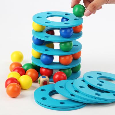 China Educational Kids Toys Balance Exercise Stacking Game Wooden Rainbow Ball Tower TL-012w for sale