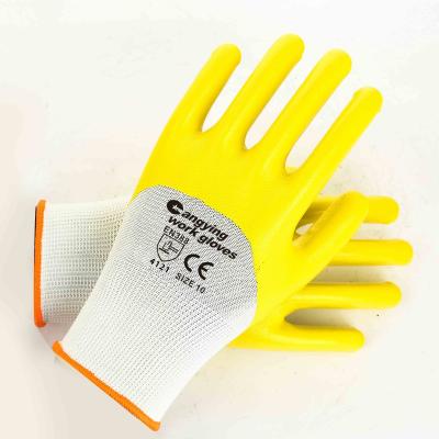 China Custom Mechanic Gloves China Factory Logo Nitrile Gloves Yellow General Handling Nitrile Palm Coated Work Gloves for sale