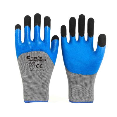 China Light Industry Labor 13g Polyester Gloves Sponge Rubber Coated Hand Gloves Light Industry Safety Work Mechanical Gloves for sale