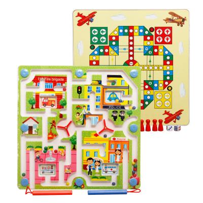 China Children's Toys 2 In 1 Side Wooden Magnetic Kids Educational Toys Chess Maze The Other Side Flight Game One for sale