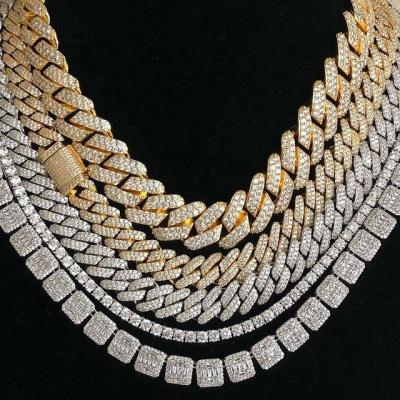 China Iced Out 18K Gold Iced Out Diamond Bling Gold Chain Tennis Chain Men's Cuban Link Chain Hip Hop Jewelry Hip Hop Jewelry for sale