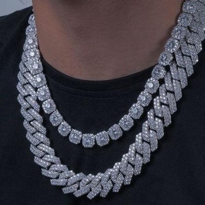 China Iced Out Square Diamond Tennis Chain Miami Cuban Link Tennis Necklace Baguette Chain for sale