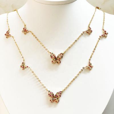 China Iced Out Layered Gold Butterfly Statement Necklace, Small Butterfly Necklace Women for sale