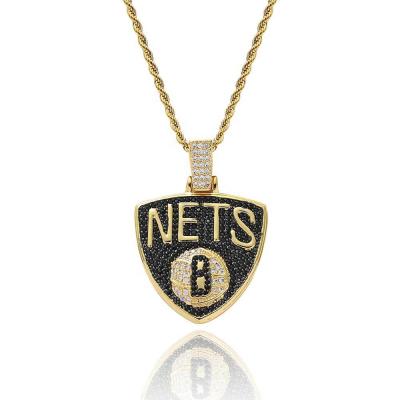 China Custom Gold Chain Pendant Men's Iced Out, Custom Basketball Net Logo Ice Pendant for sale