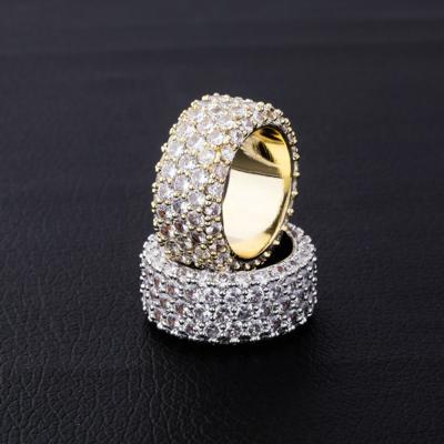 China Iced Out Brass Tennis CZ Ring, Hip Hop 14K Gold Full CZ Round 3A Gold CZ Band Ring for sale