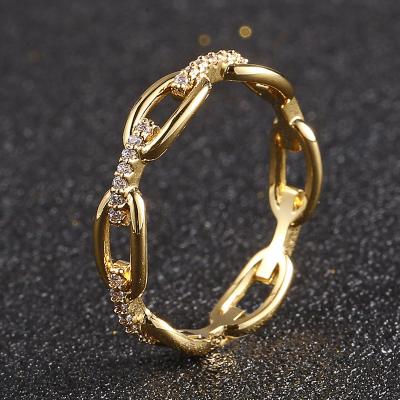 China Iced Out Link Women Rings 18k Gold , Hip Hop Gold Rings Design For Women for sale