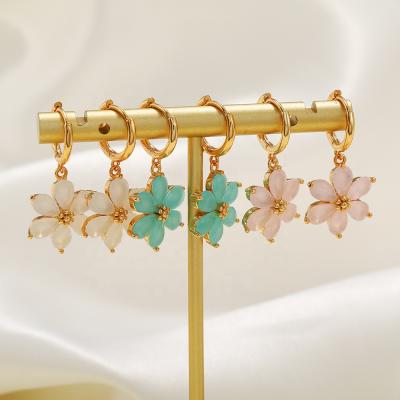 China Iced Out 18K Gold Dangling Flower Earrings , Hawaiian Flower Earrings Cheap Gold for sale