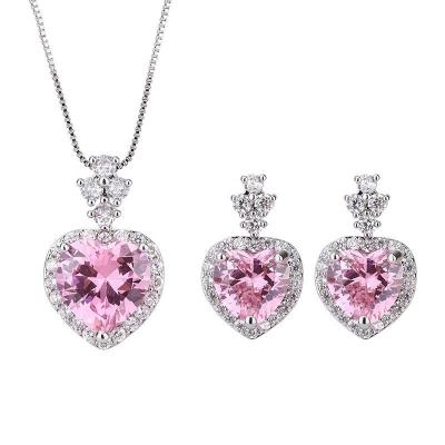 China Iced Out Pink Heart Necklace Set Custom Designer Jewelry Famous Brands Set Jewelry Set Women Jewelry Set for sale