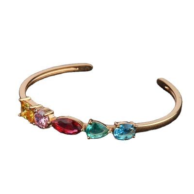 China Iced Out Colored CZ Cuff Bracelet , Gold Plated Stone Colored CZ Bangle Bracelet for sale