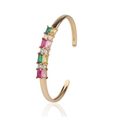 China Iced Out Colored Gem Gold Bangle CZ Stone, 2021 CZ Bangle Bracelet, Rainbow CZ for sale