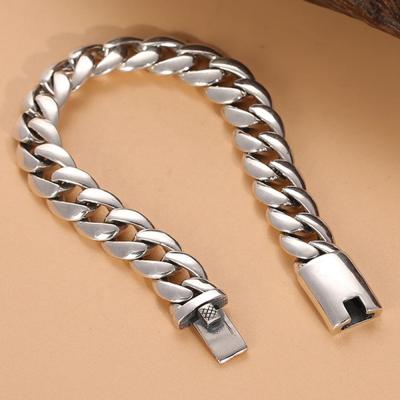 China Simple Cuban Bracelet 10mm Plain 925 Sterling Silver Miami Cuban Link Bracelet Men for sale