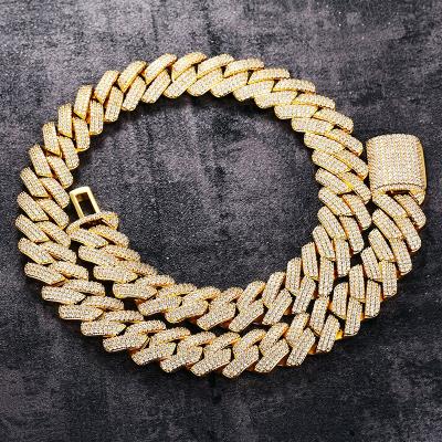 China 20mm High Quality Simple Hip Hop Iced Out Sterling Silver Prong Cuban Link Chain for sale