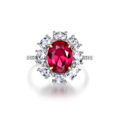 China Iced Out Sterling Silver Engagement Rings, Flower Shape Red Ruby Wedding Rings for Women Engagement for sale