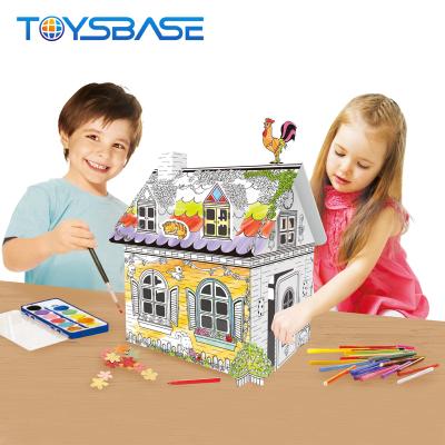 China 3D Children's Mini Rural House Color Painting Paper Puzzle Toys DIY Doodle 76x43x34cm for sale