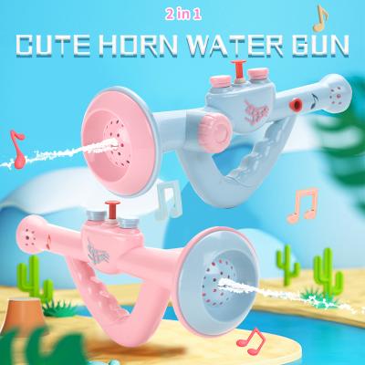 China Toy Kids Summer Outdoor Toy Electronic Horn Water Gun 2 in 1 Water Gun Musical Instrument Horn Water Shooting Toy for sale