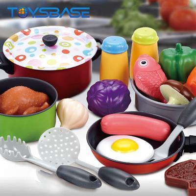 China Plastic Tableware Stainless Steel Kids Kitchen Set Pretend 22 Piece Kitchen Toy for sale