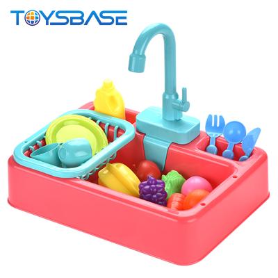 China Automatic Effluent Girl Pretend Play Toy Battery Operated Plastic Wash Up Dishwasher Set Kitchen Sink Toy for sale