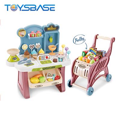 China Plastic Pretend Electric Cash Register Table Shopping Supermarket Trolley Set Toys for sale