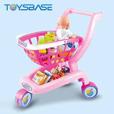 China Pretend 2 in 1 Supermarket Cart Girls Toy Shopping Trolley Play Set 89x34x91.5cm for sale