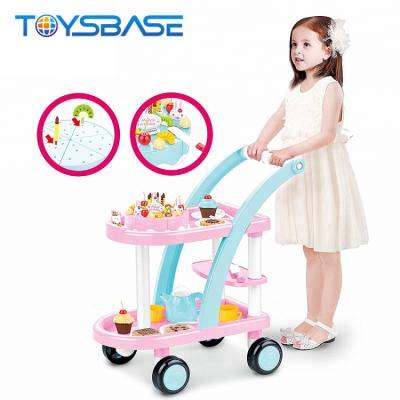 China Plastic DIY Cake Cart Set Girls Pretend Play Kitchen Food Toy for sale