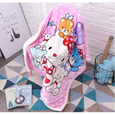 China Anti-pilling Baby Animal Blanket Wrap Custom Logo Cheap Cartoon Printed Fleece Blanket Coral Wholesale for sale