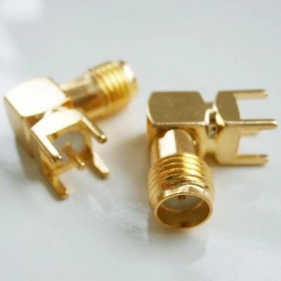 China Brass RF SMA Female PCB Mount Right Angle Connector for sale