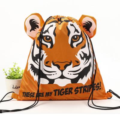 China 2022 Hot Selling Tiger Print Fabric Drawstring Bag Fashionable Washable Reusable Folding Reusable Bag for sale