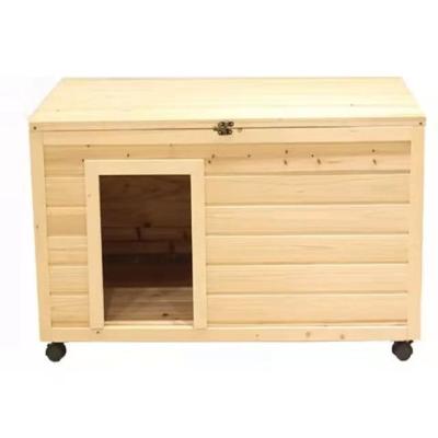 China Cooling Outdoor Wooden Puppy House Kennel Pet House With Wheel Movable Universal Dog Cat Hutch Shelter for sale