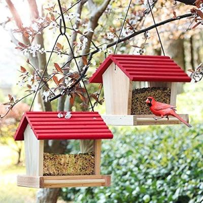 China Viable Creation Core Bird Seed Outdoor Wood Feeder Porch Decorative Wooden Bird House for sale