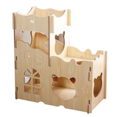 China Multifunctional Cat Wood House Large Space Wooden Scratch Doors Splicing Resistant Windproof Cat Nest Unique Design Pet for sale