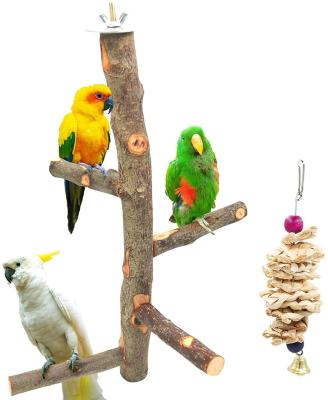 China Viable Nature Hardwood Bird Perch Cage Stand Parrot Pet For Standing Paw Accessories Toys Grinding Stick Pole Cage Branch Platform for sale