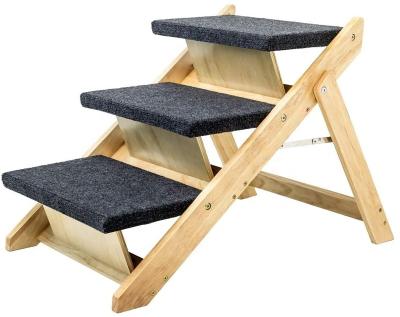 China Sustainable Wooden Foldable 3 Tier Dog Stairs Steps Ramp Perfect For Beds And Cars for sale