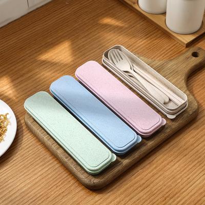 China Sustainable Wheat Straw Dinnerware Set Travel Cutlery Reusable Flatware Set Tableware for Workplace School Picnic Camping for sale