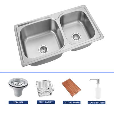 China 820*450 Double Bowl Stainless Steel Kitchen Sinks With Gold Plating zu verkaufen