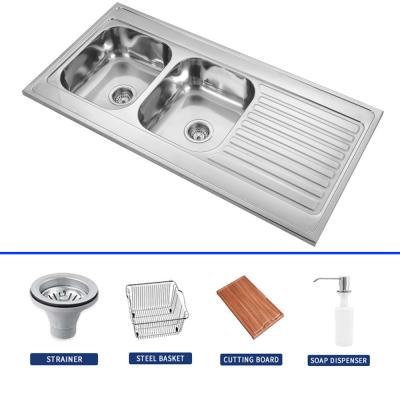 China polished  SS Single Bowl Kitchen Sink With Drainboard 1200*600mm for sale