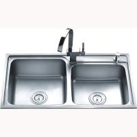 China Above Counter Deep Drawn Stainless Steel Double Bowl Sink For Apartment for sale