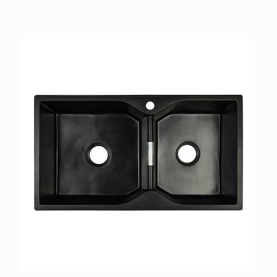 China Hexagon Quartz Stone Kitchen Sink Black Pearl Double Basin zu verkaufen